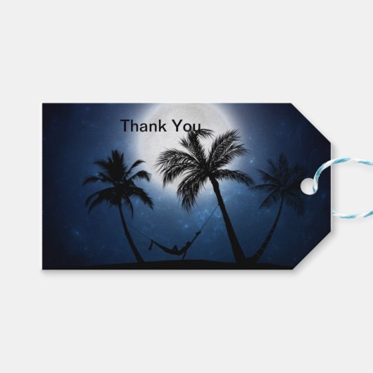 Palmboom onder het maanlicht cadeaulabel (Voorkant (Horizontaal))