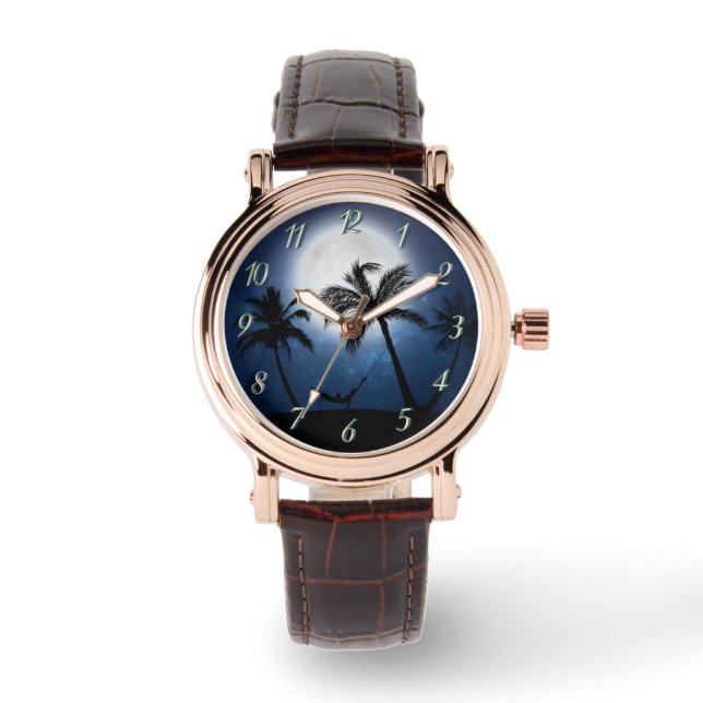 Palmboom onder het maanlicht horloge (Voorkant)