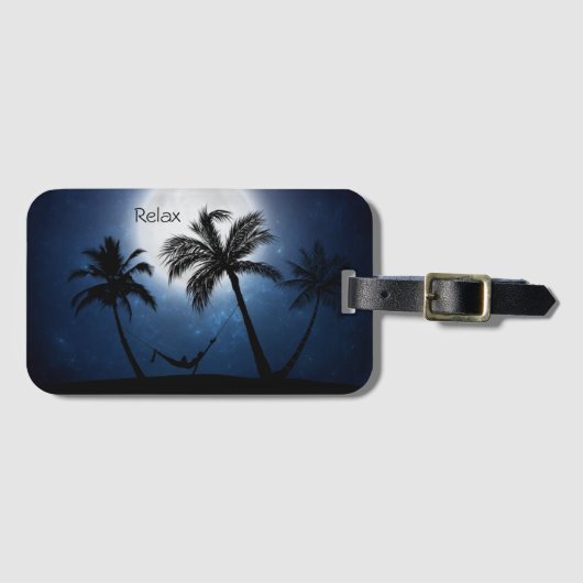 Palmboom onder maanlicht bagagelabel (Voorkant (horizontaal))