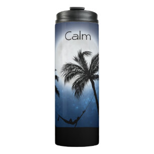 Palmboom onder maanlicht thermosbeker