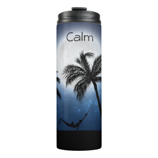 Palmboom onder maanlicht thermosbeker (Voorkant)