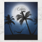 Palmboom onder maanlicht wijn etiket (Enkel label)