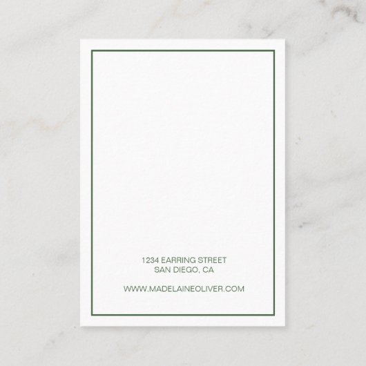 Palmboom Oorbel Display Modern Visitekaartje (Achterkant)