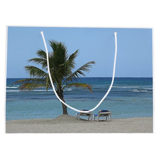 Palmboom op de strand groot cadeauzakje (Achterkant)