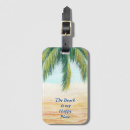 Palmboom op een zonnige dag op het strand bagagelabel