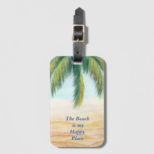 Palmboom op een zonnige dag op het strand bagagelabel (Voorkant (verticaal))