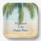 Palmboom op een zonnige dag op het strand papieren bordje (Voorkant)