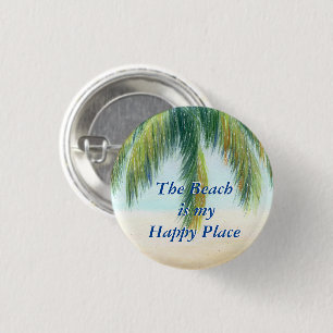 Palmboom op een zonnige dag op het strand ronde button 3,2 cm