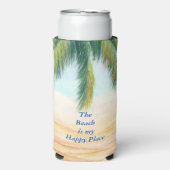 Palmboom op een zonnige dag op het strand seltzer blikjeskoeler (Seltzer Voorkant)