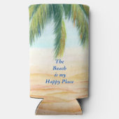 Palmboom op een zonnige dag op het strand seltzer blikjeskoeler (Achterkant)