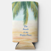 Palmboom op een zonnige dag op het strand seltzer blikjeskoeler (Voorkant)