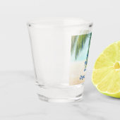 Palmboom op een zonnige dag op het strand shot glas (Links)