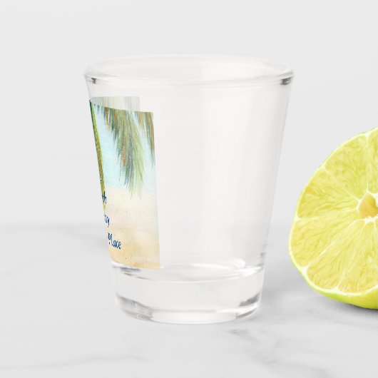 Palmboom op een zonnige dag op het strand shot glas (Rechts)