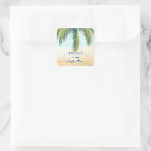 Palmboom op een zonnige dag op het strand vierkante sticker (Tas)