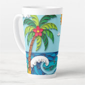 Palmboom op het strand latte mok (Linkerhoek)