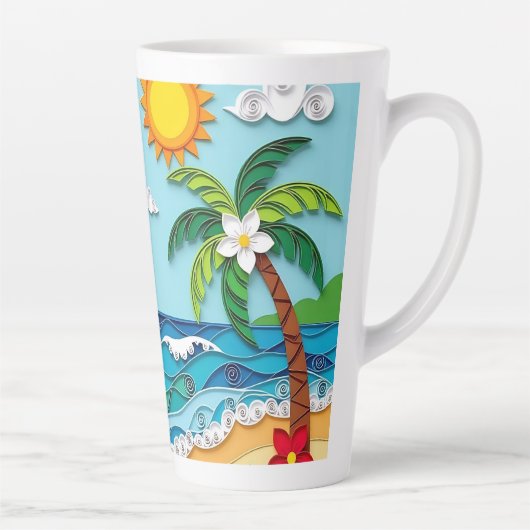 Palmboom op het strand latte mok (Rechts)