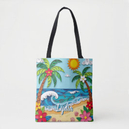 Palmboom op het strand Persoonlijk Tote Bag