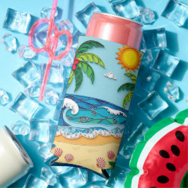Palmboom op het strand seltzer blikjeskoeler