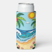 Palmboom op het strand  seltzer blikjeskoeler (Seltzer Voorkant)