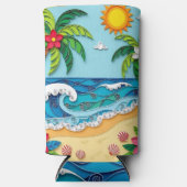 Palmboom op het strand  seltzer blikjeskoeler (Voorkant)