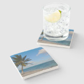 Palmboom op het strand stenen onderzetter (Zijkant)