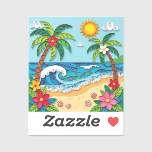 Palmboom op het strand sticker (Vel)