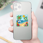 Palmboom op het strand sticker (Telefoon)