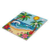 Palmboom op het strand tegeltje (Zijkant)