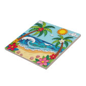 Palmboom op het strand tegeltje (Zijkant)