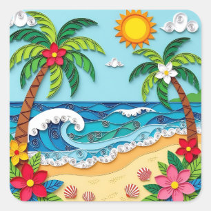 Palmboom op het strand vierkante sticker