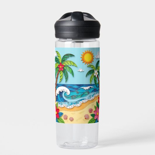 Palmboom op het strand waterfles (Voorkant)