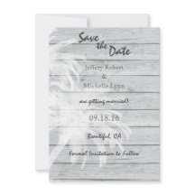 Palmboom op houten strand trouwkaart Save the Date
