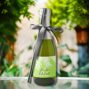 Palmboom op Lime Green Mini Sparkling Wijnetiket