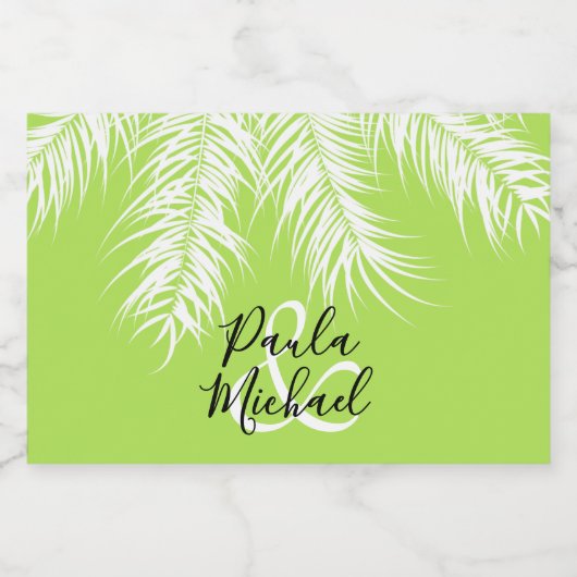 Palmboom op Lime Green Mini Sparkling Wijnetiket (Enkel label)