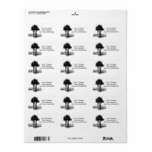 Palmboom op strand in zwarte, witte adresetiketten etiket (Full Sheet)