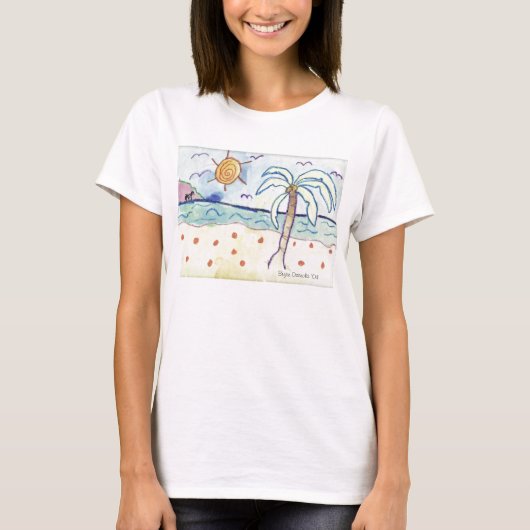 Palmboom op strand t-shirt (Voorkant)