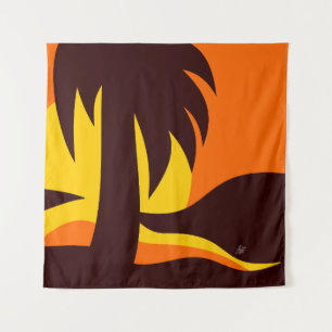 Palmboom op strand zonsondergang wandkleed