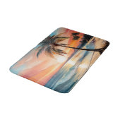 Palmboom op tropisch strand bij zonsondergang badmat (Gekanteld)