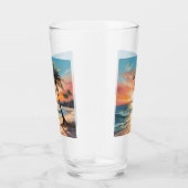 Palmboom op tropisch strand bij zonsondergang glas (Rechts)