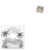 Palmboom op zandstrand rubberstempel (Gestempeld)