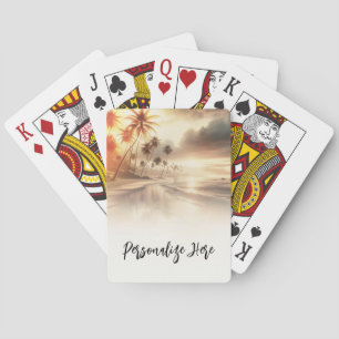 Palmboom & Oranje Zonsondergang Strand Bruiloft Pokerkaarten