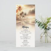 Palmboom & Oranje Zonsondergang Strand Bruiloftsme Menu (Staand voorkant)
