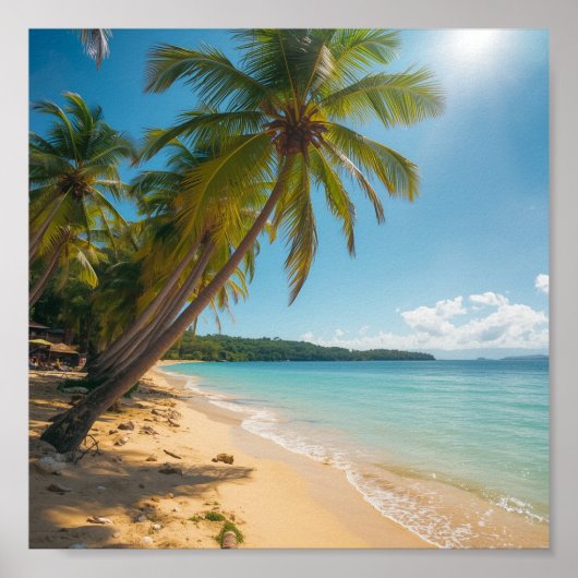 Palmboom over het strand poster (Voorkant)