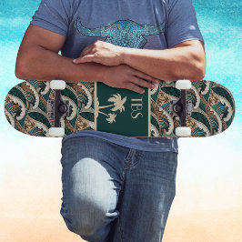 Palmboom Polynesische golven Vintage strand monogr Persoonlijk Skateboard