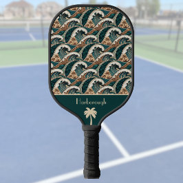 Palmboom Polynesische golven Vintage strand monogr Pickleball Paddle