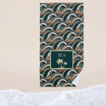 Palmboom Polynesische golven Vintage strand monogr
