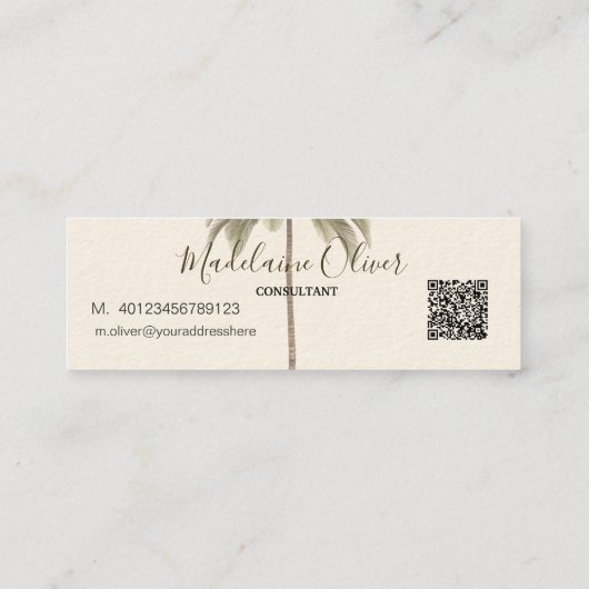  palmboom QR-code Tropische elegante mini M Visitekaartje (Achterkant)