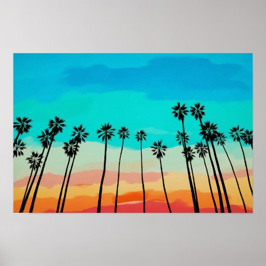 Palmboom Rainbow Sunset Waterverf Poster (Voorkant)