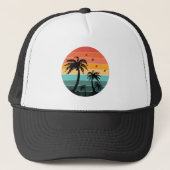 Palmboom Retro Cirkel Zonsondergang Trucker Pet (Voorkant)