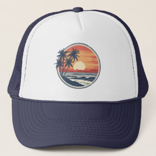 Palmboom - Retro Stijl Tropisch Strand Zon Zomer Trucker Pet